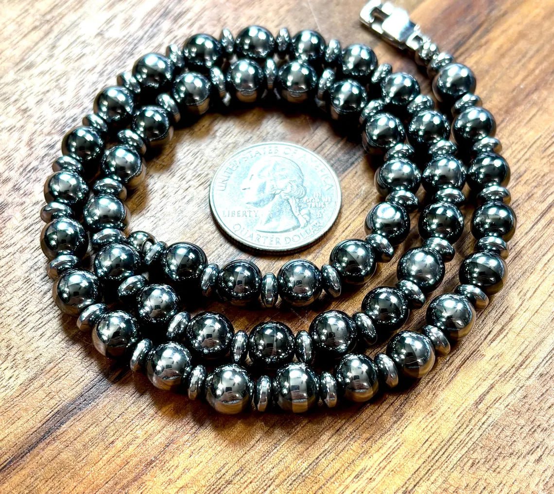 8mm Hematite Beaded Necklace