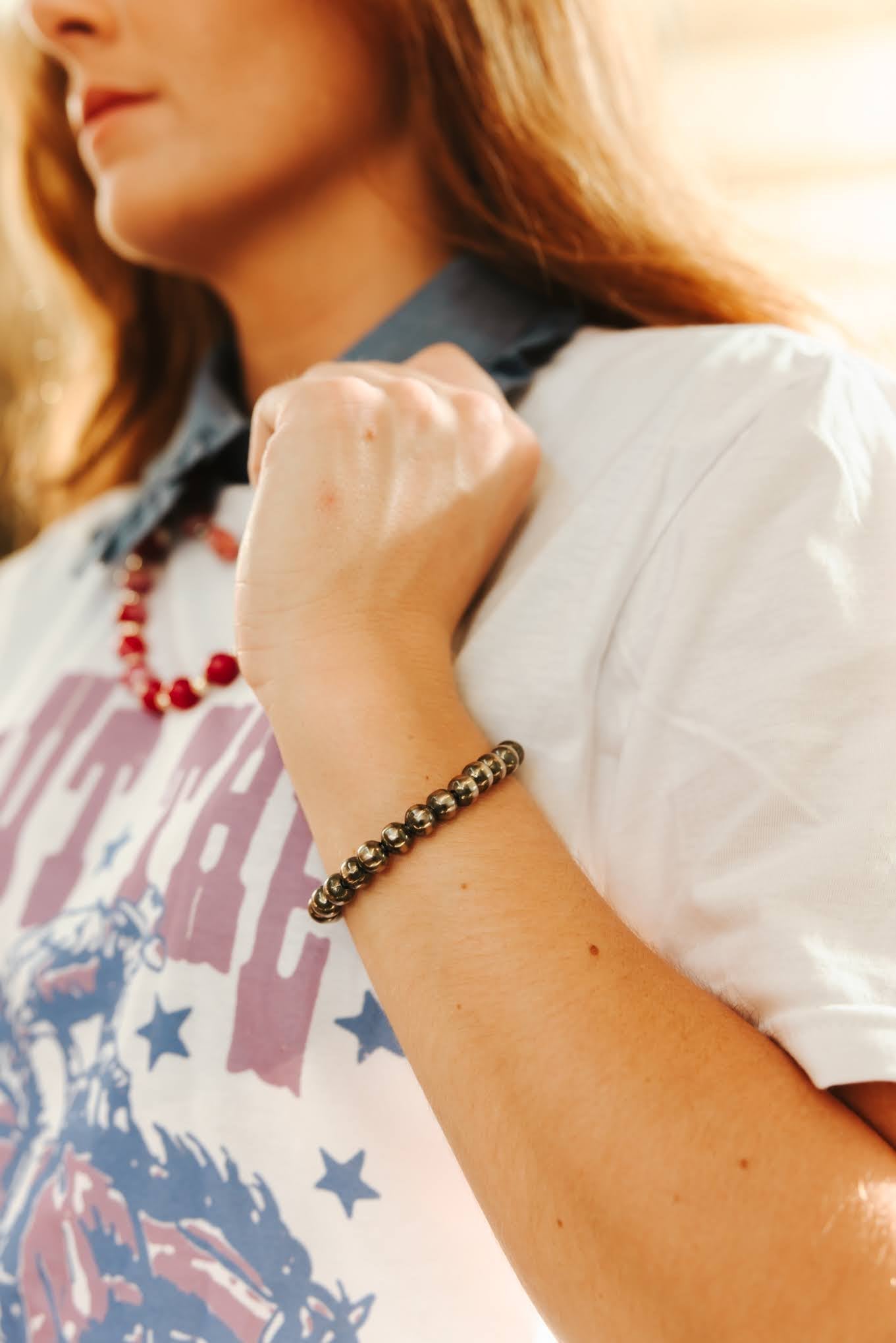 8mm Native Made Silver Beads Bracelet