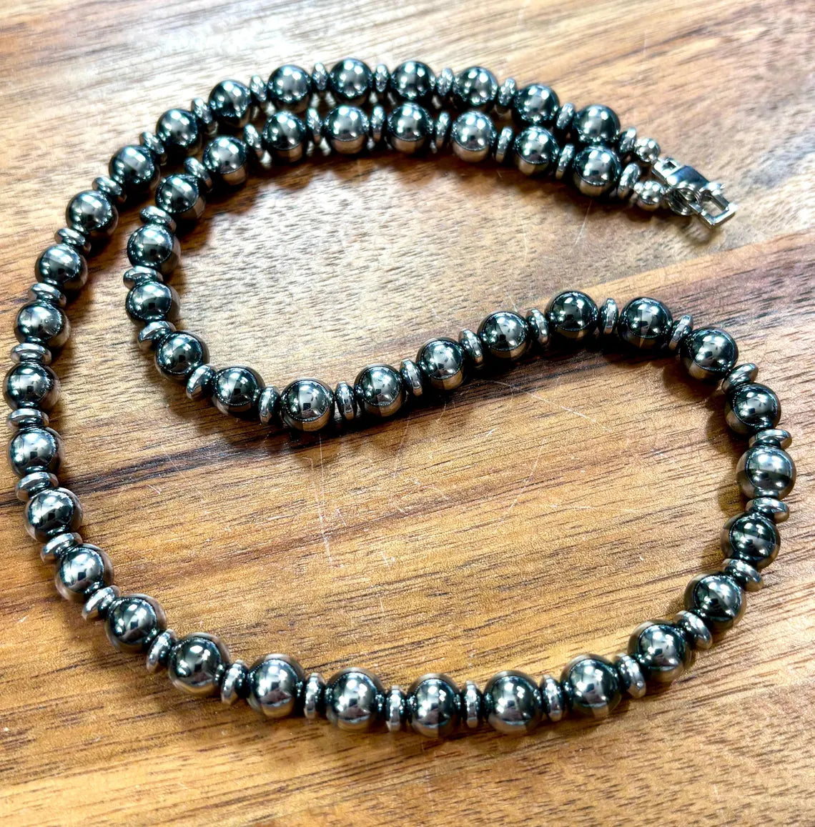 8mm Hematite Beaded Necklace