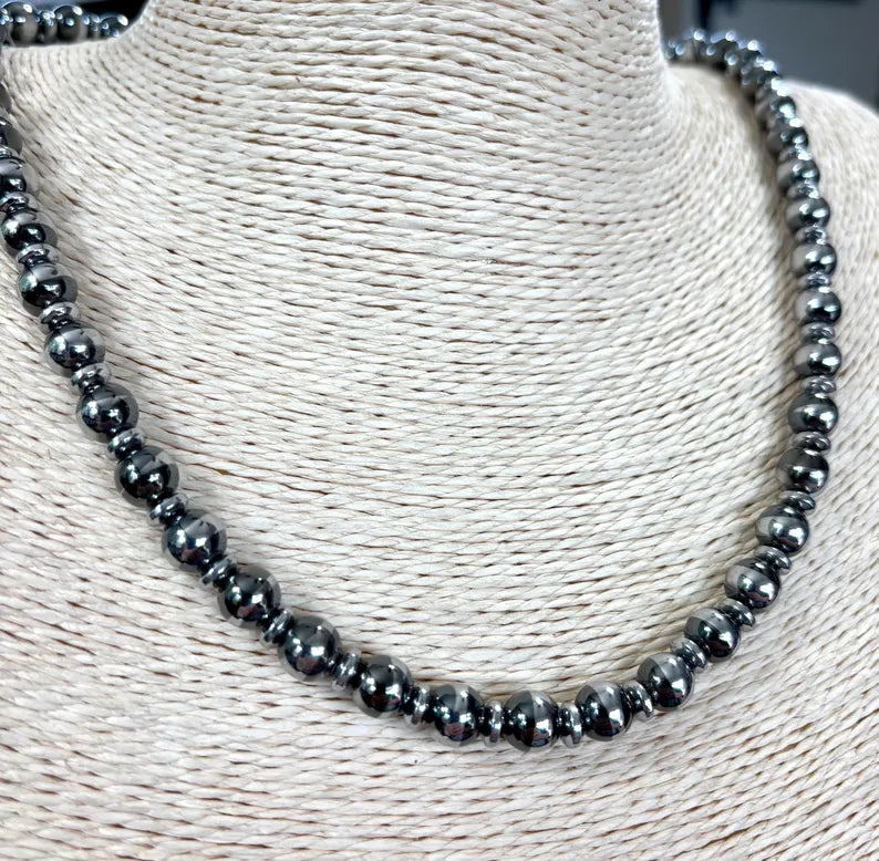 8mm Hematite Beaded Necklace