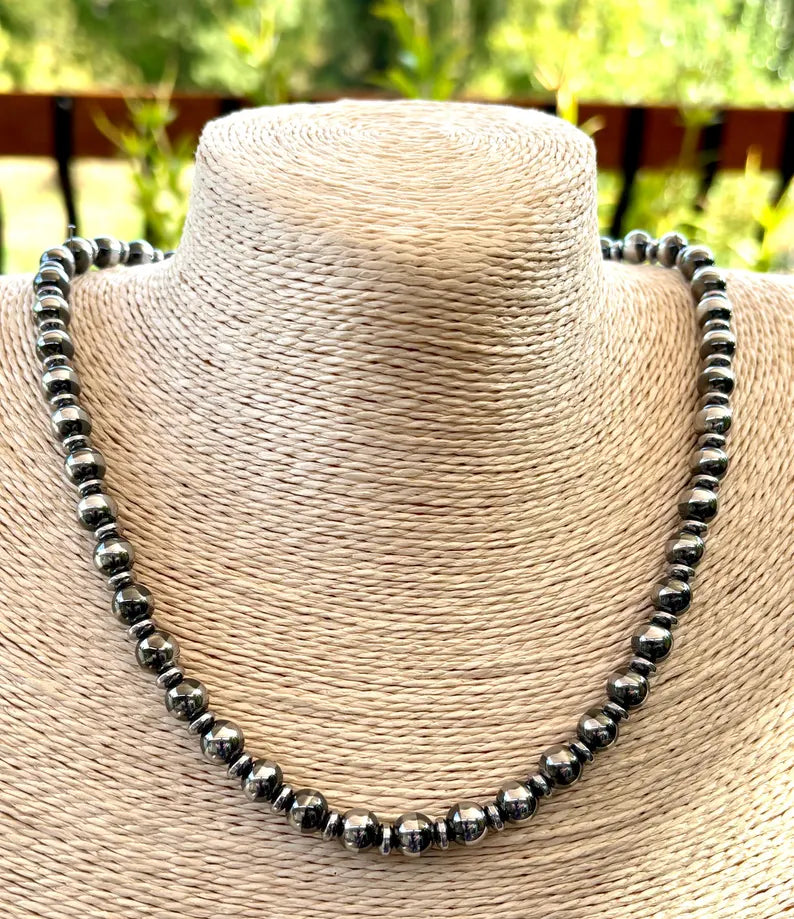 8mm Hematite Beaded Necklace