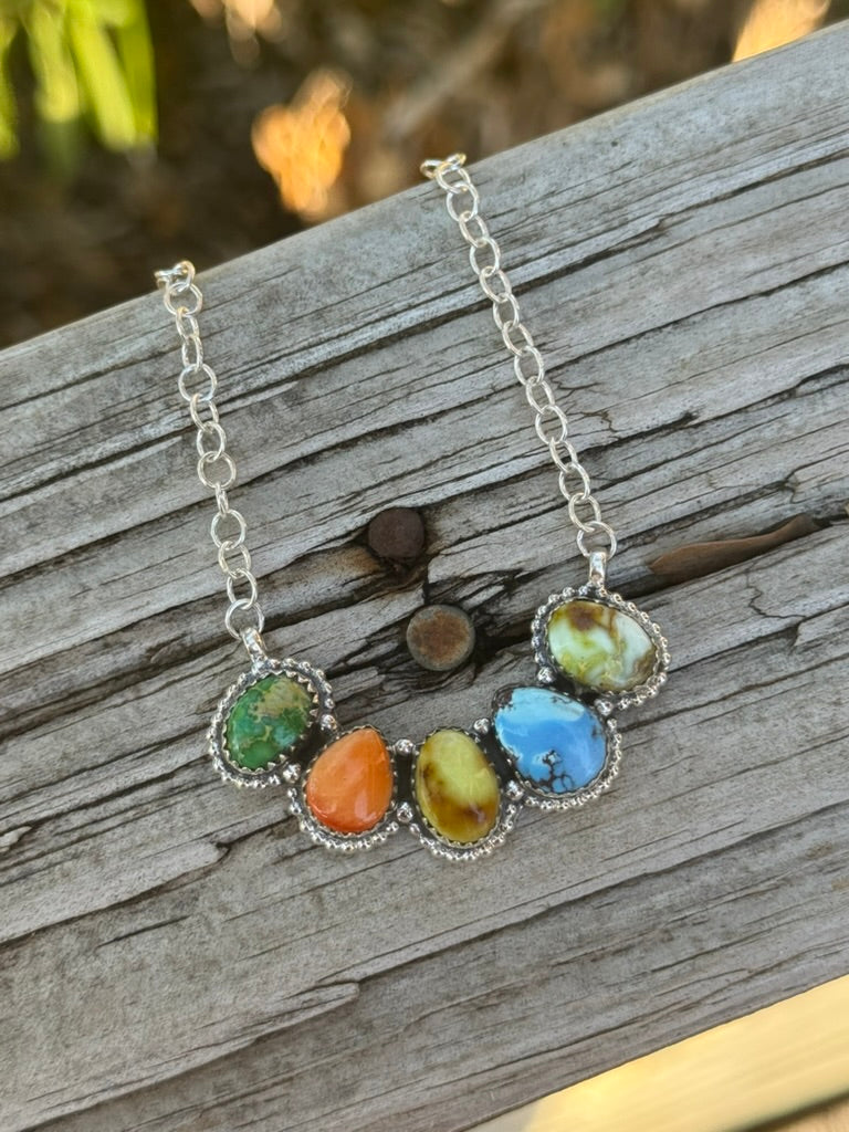 Authentic Multi Stone Cluster Bar Necklace