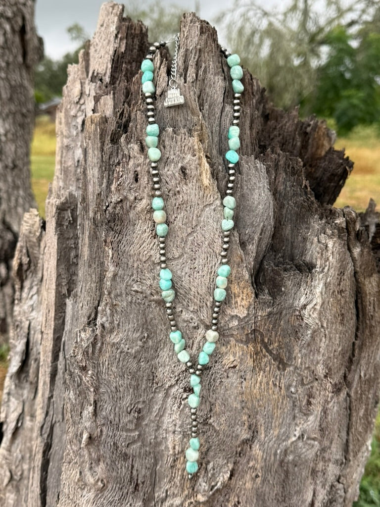 Silver Mesa Aqua Beaded Lariat Necklace