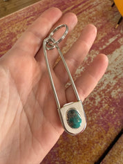 Silver Turquoise Safety Pin Keychain