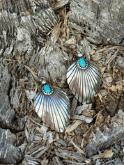 Western Turquoise Sunburst Concho Drop Earrings