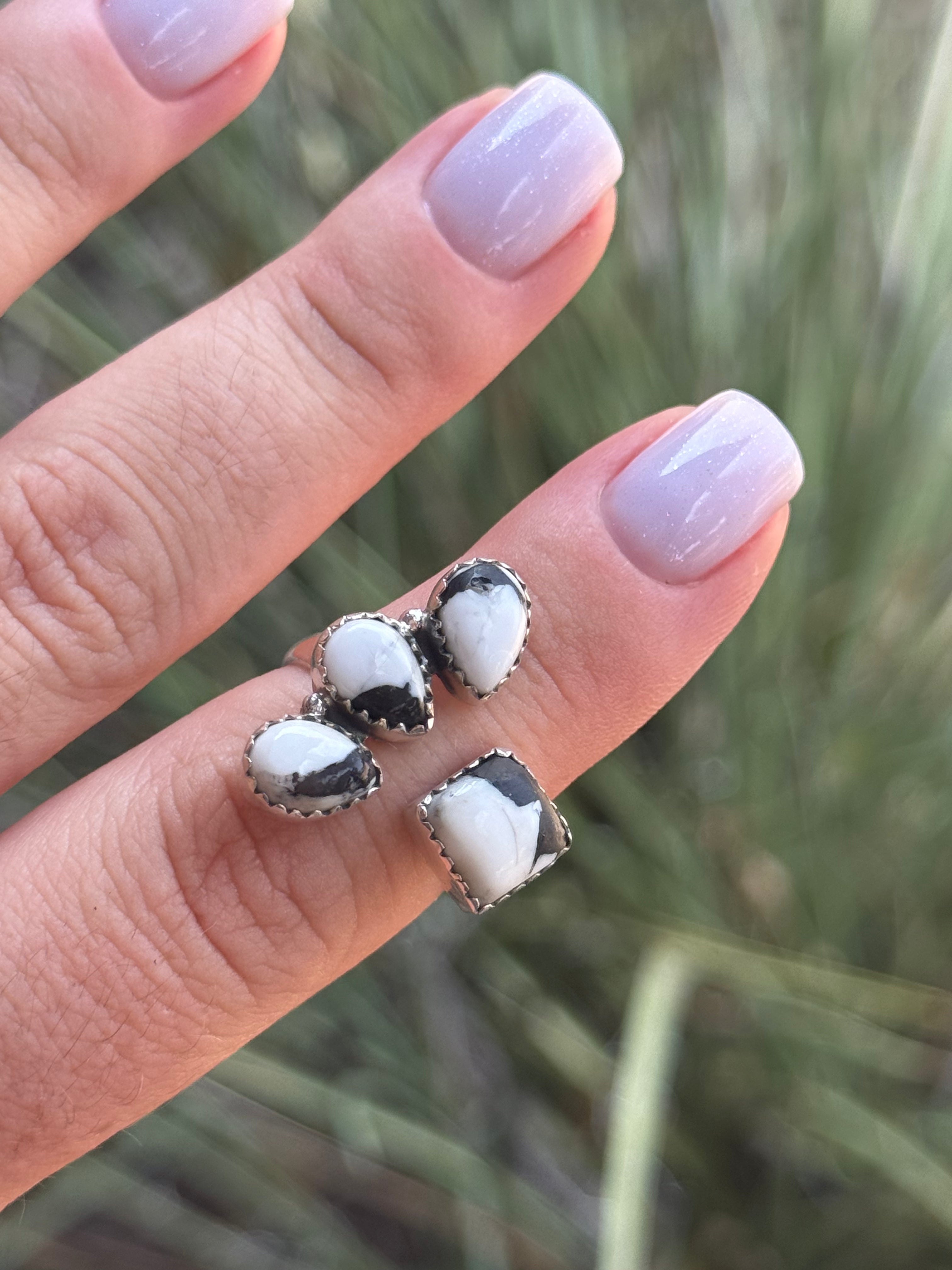 Adjustable White Buffalo Cluster Cuff Ring