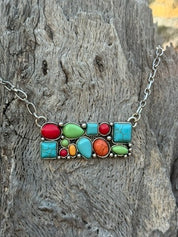 Western Multi-Shape Stone Bar Chain Necklace