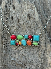 Western Multi-Shape Stone Bar Chain Necklace