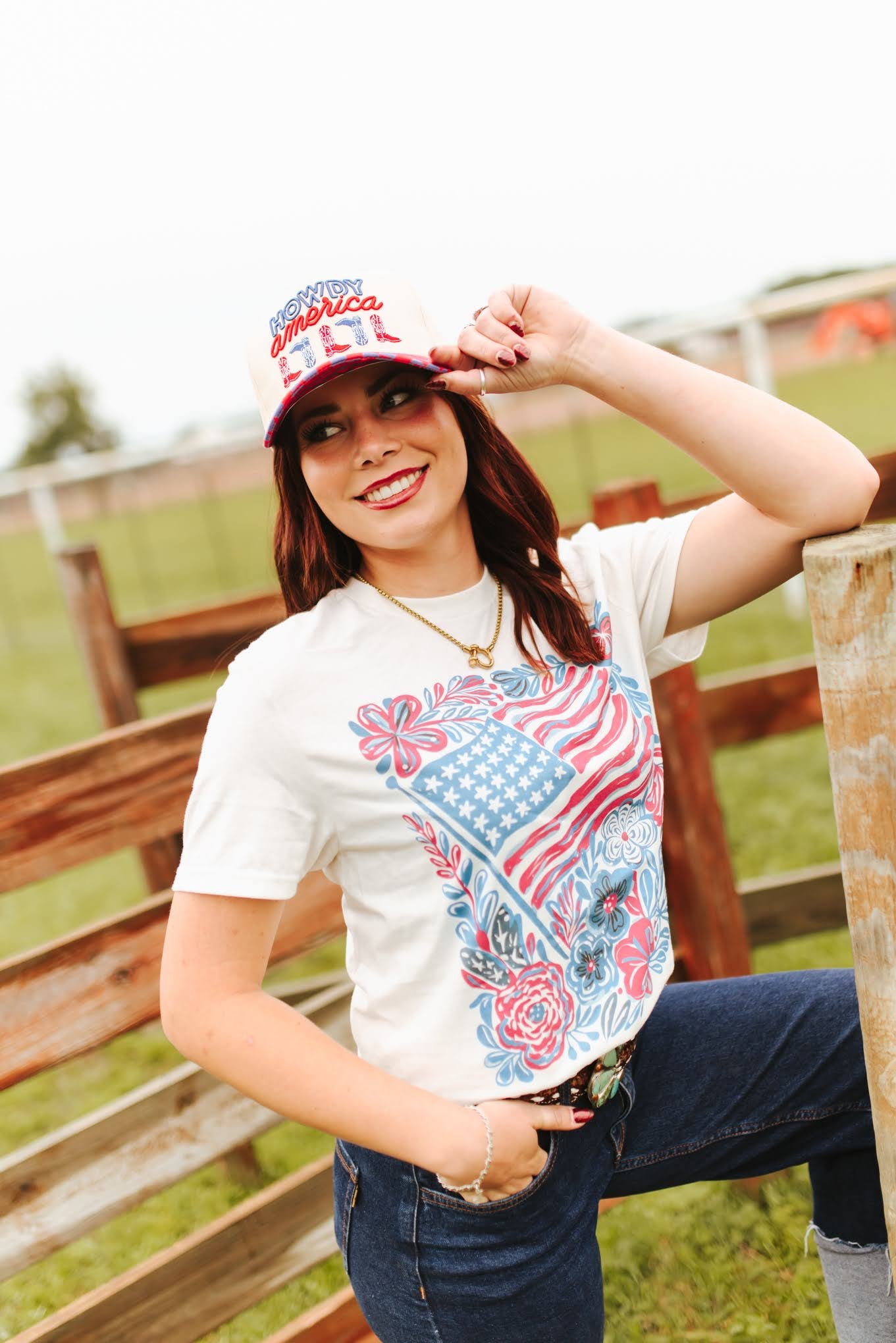Checkered Howdy America Embroidered Trucker Hat
