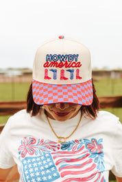 Checkered Howdy America Embroidered Trucker Hat
