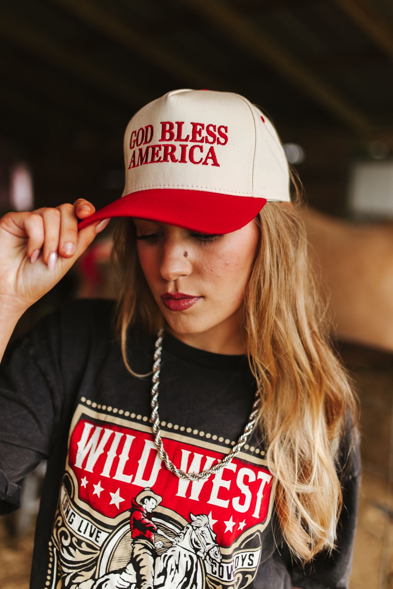 God Bless America Embroidered Red Trucker Hat