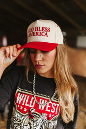 God Bless America Embroidered Red Trucker Hat