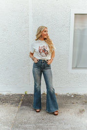 High-Rise Double Button Flare Jeans