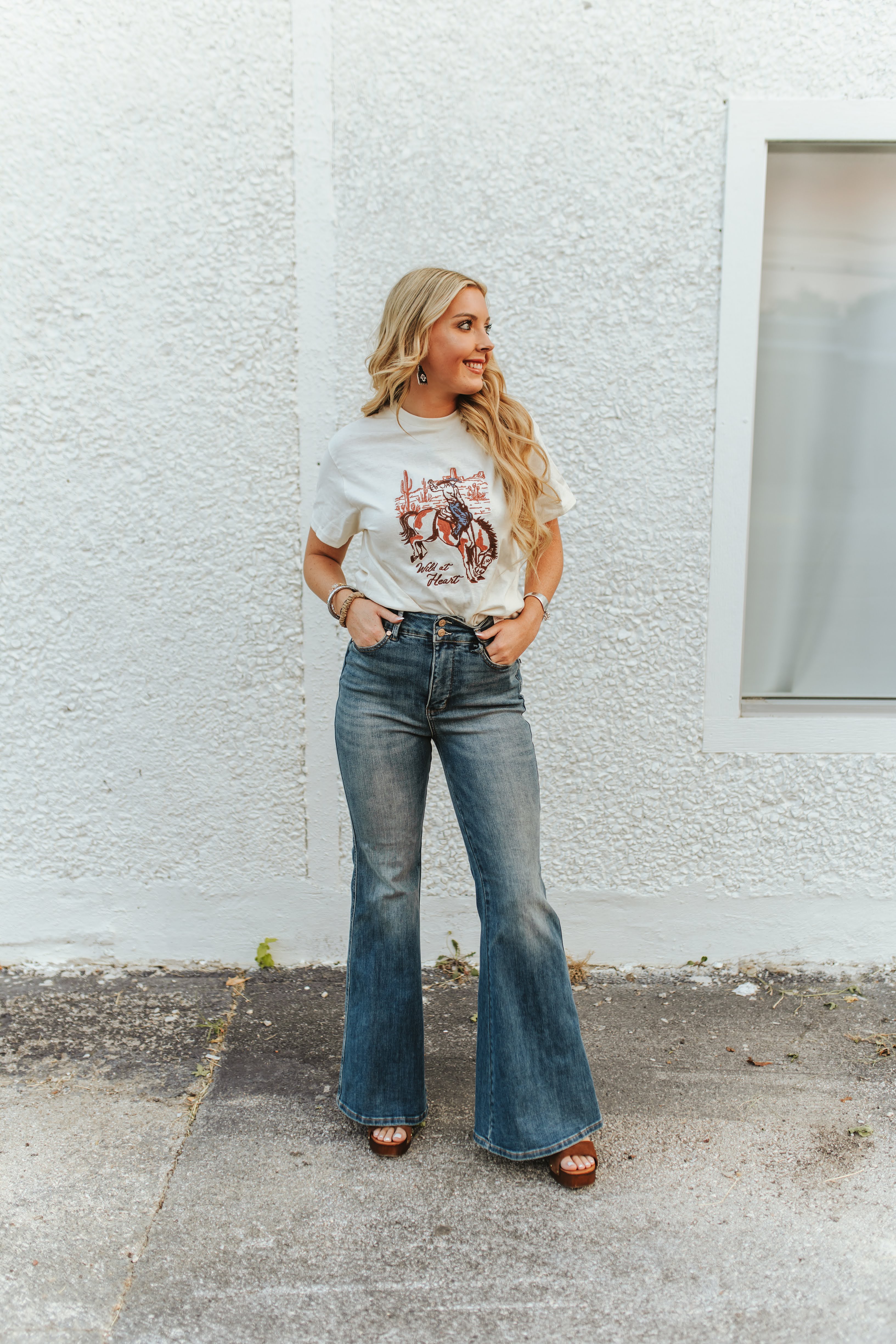 High-Rise Double Button Flare Jeans