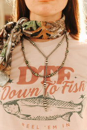 3-pc Pearl Lariat, Flat Turquoise Necklace & Bandana Bundle