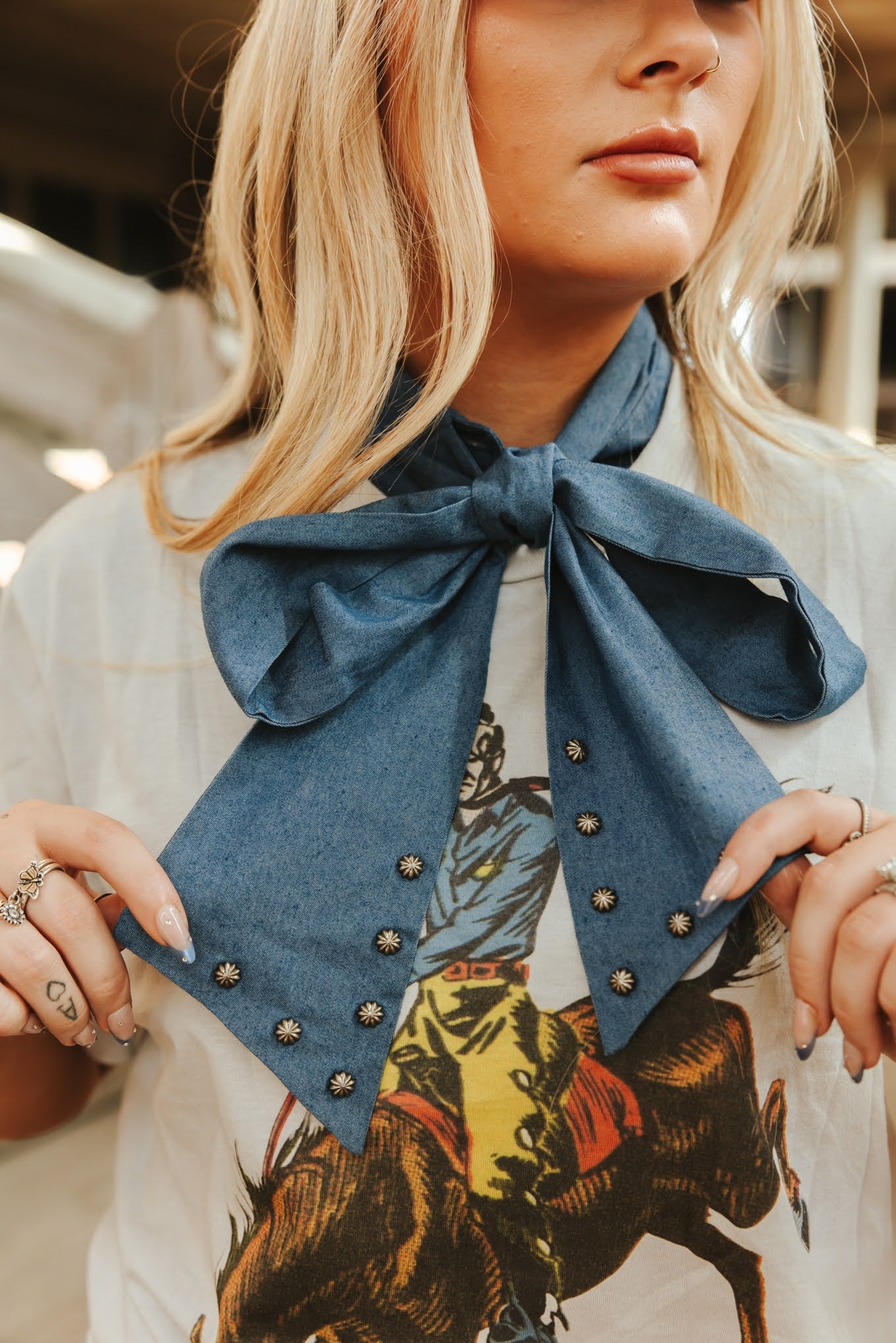 Denim Bow Dickey Collar