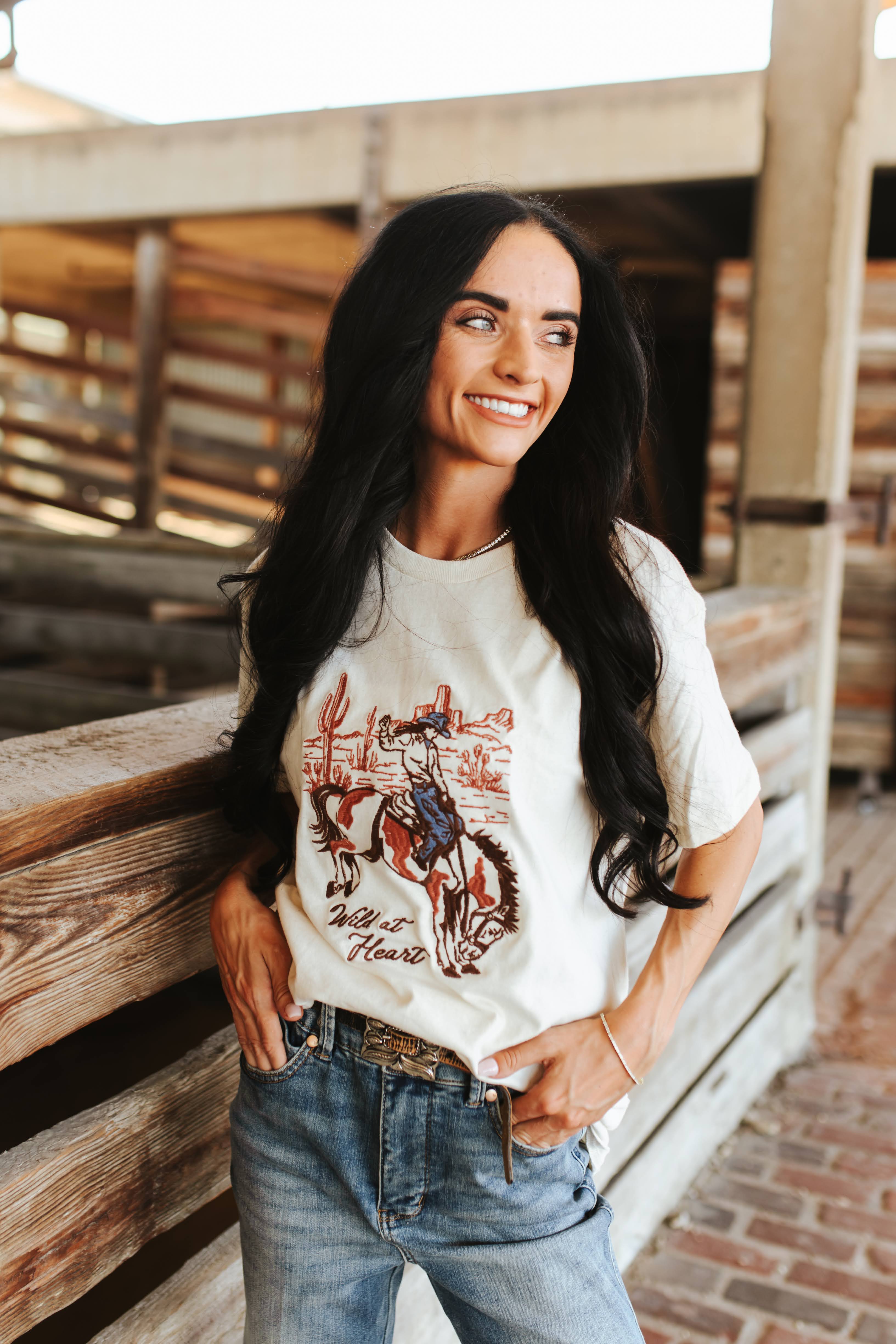 Wild At Heart Embroidered Cowgirl Tee