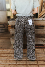 High-Rise Leopard Wide Leg Frayed Hem Pants