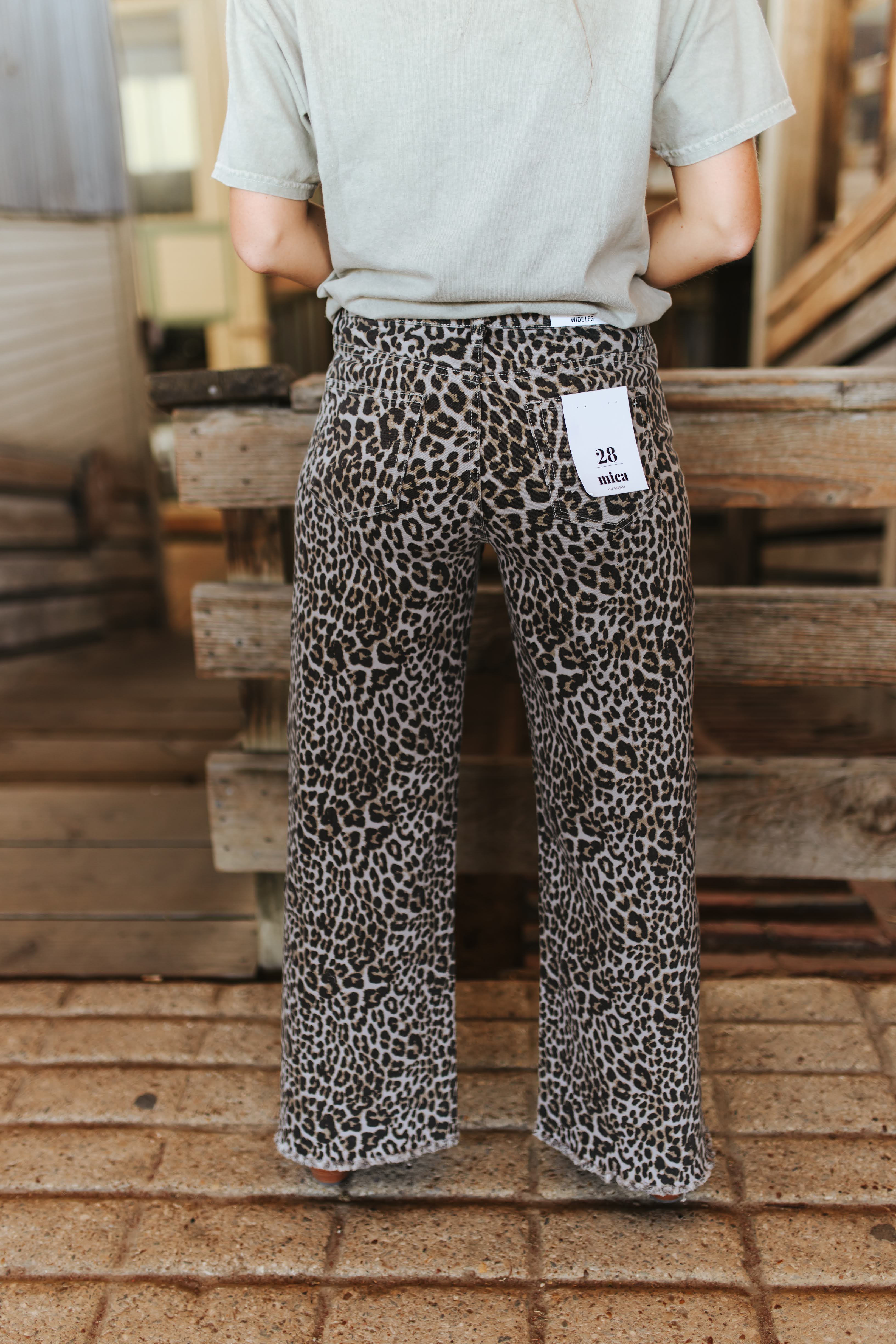 High-Rise Leopard Wide Leg Frayed Hem Pants