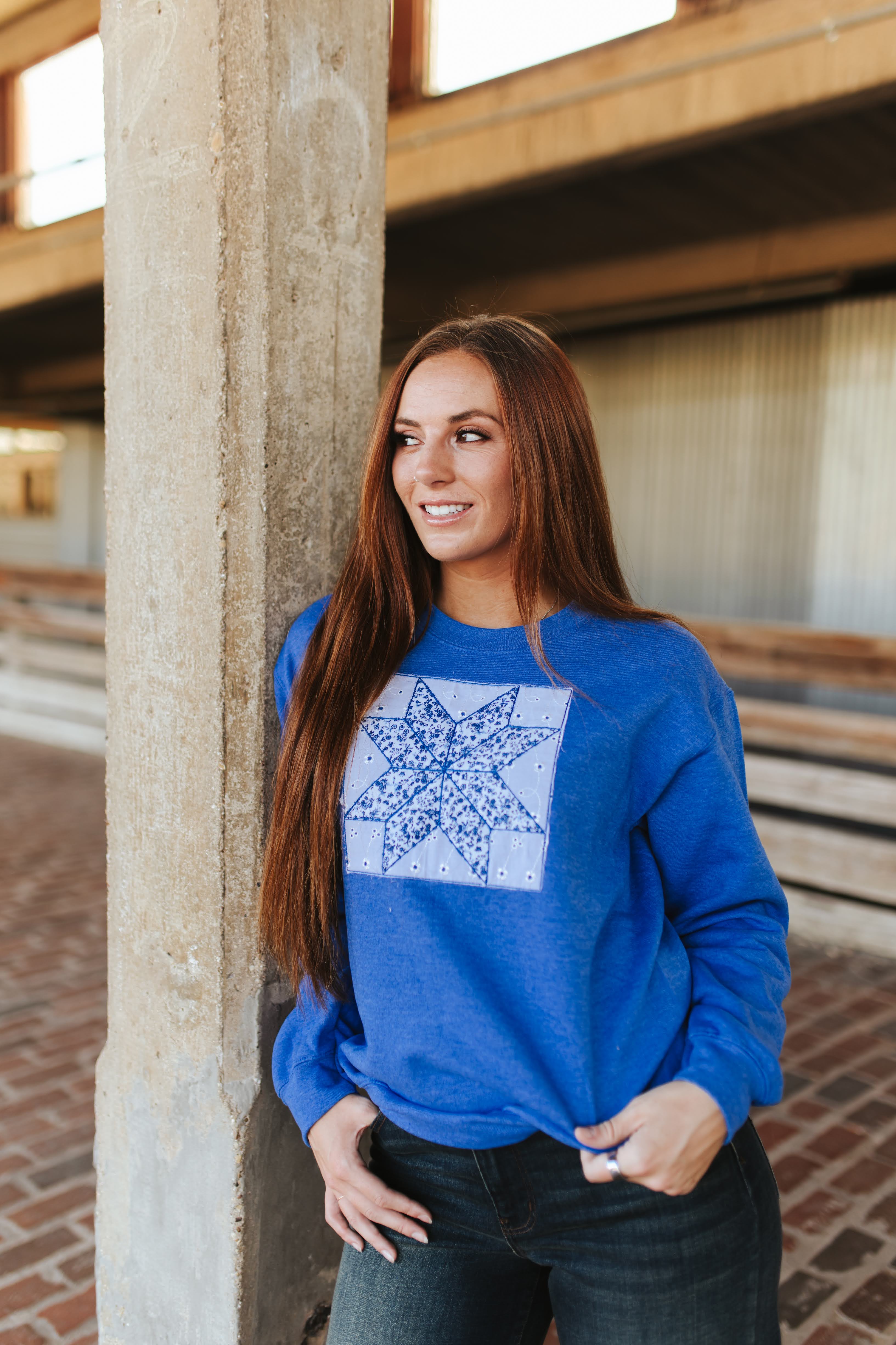 Blue Floral Patchwork Sweatshirt
