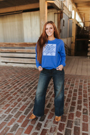 Blue Floral Patchwork Sweatshirt