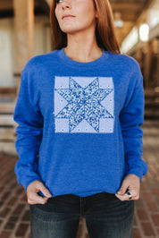Blue Floral Patchwork Sweatshirt