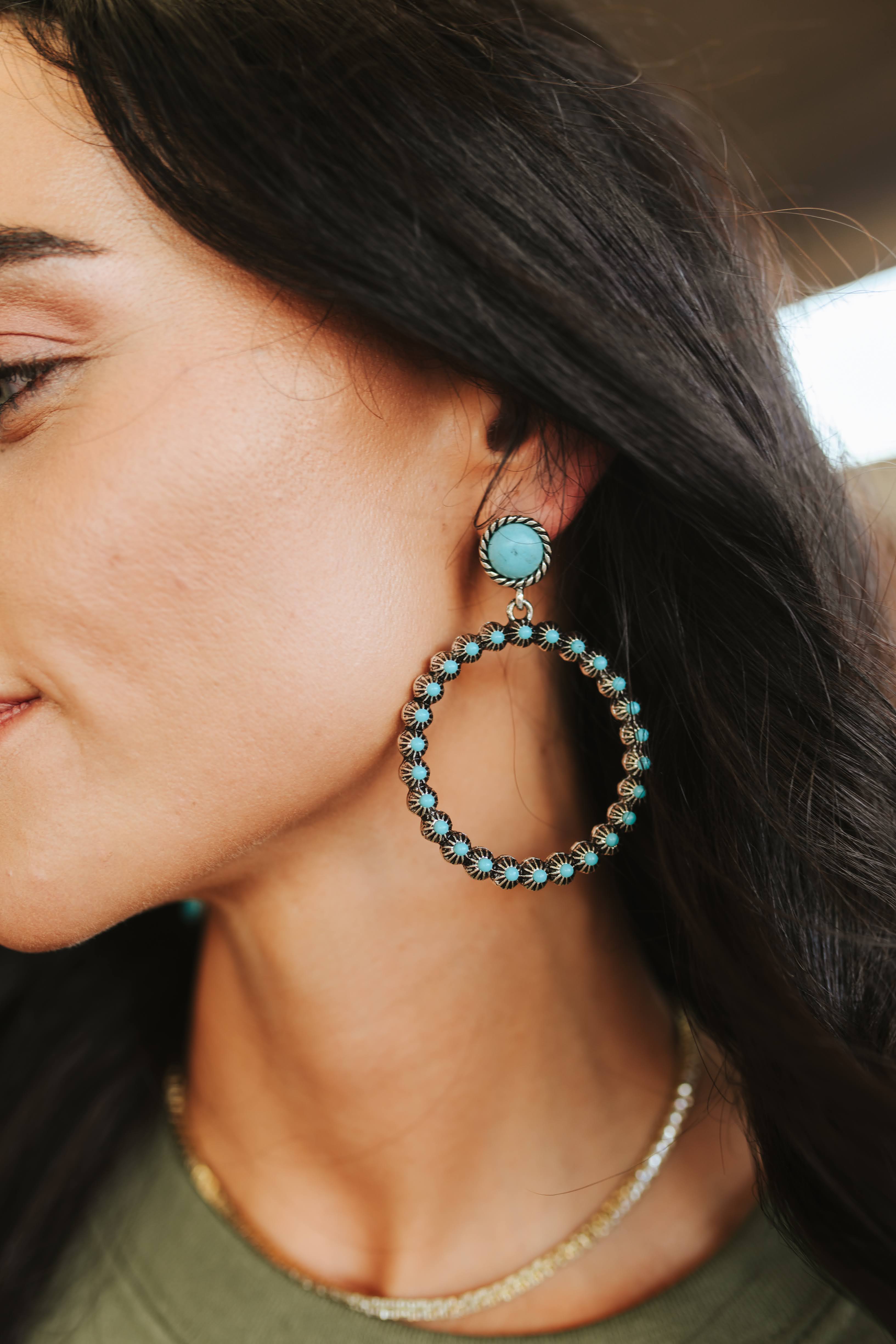 Desert Round Turquoise Beaded Hoop Earrings