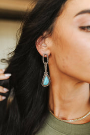 Twisted Rope Link Turquoise Teardrop Earrings