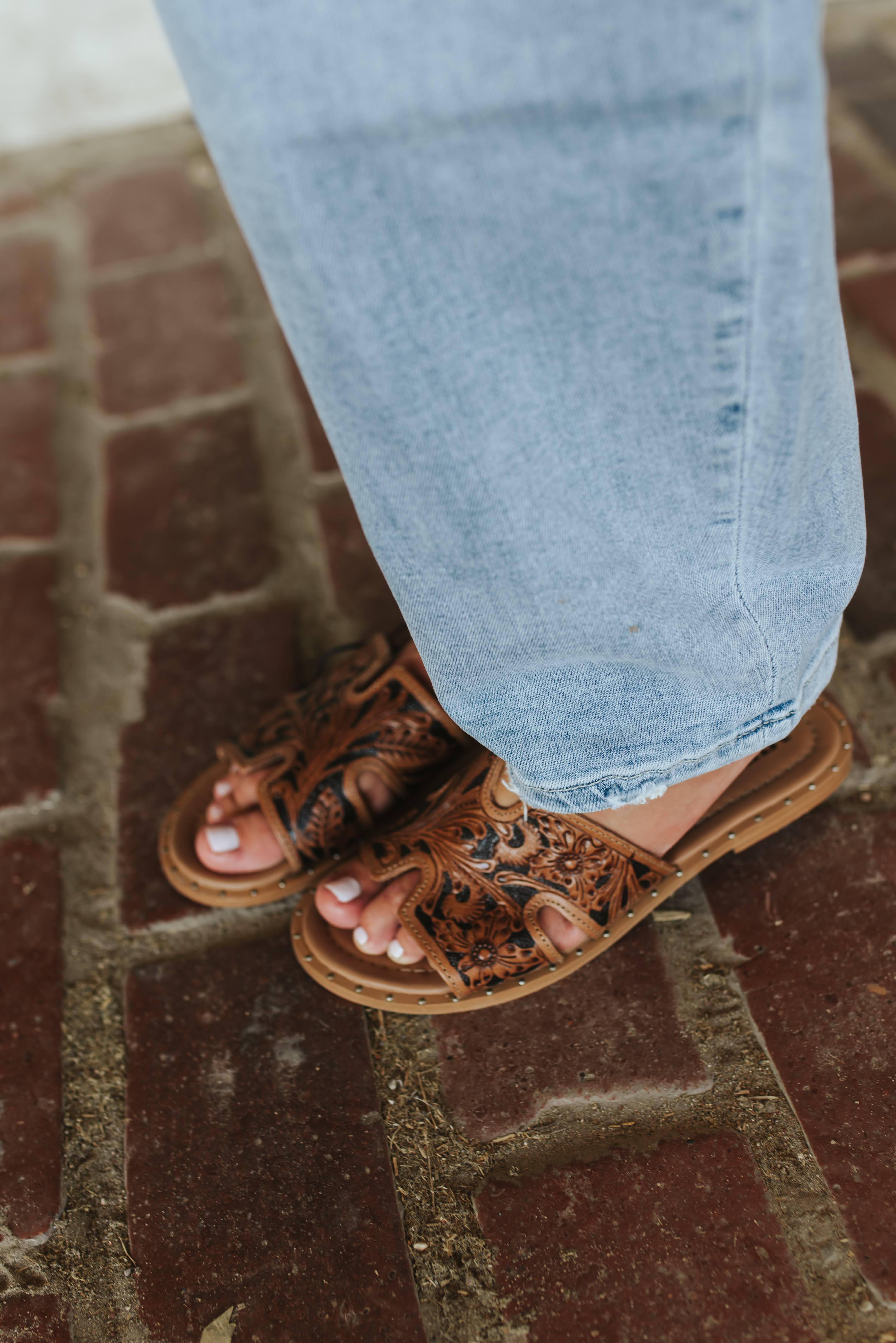 Sierra Bloom Tooled Leather Sandals