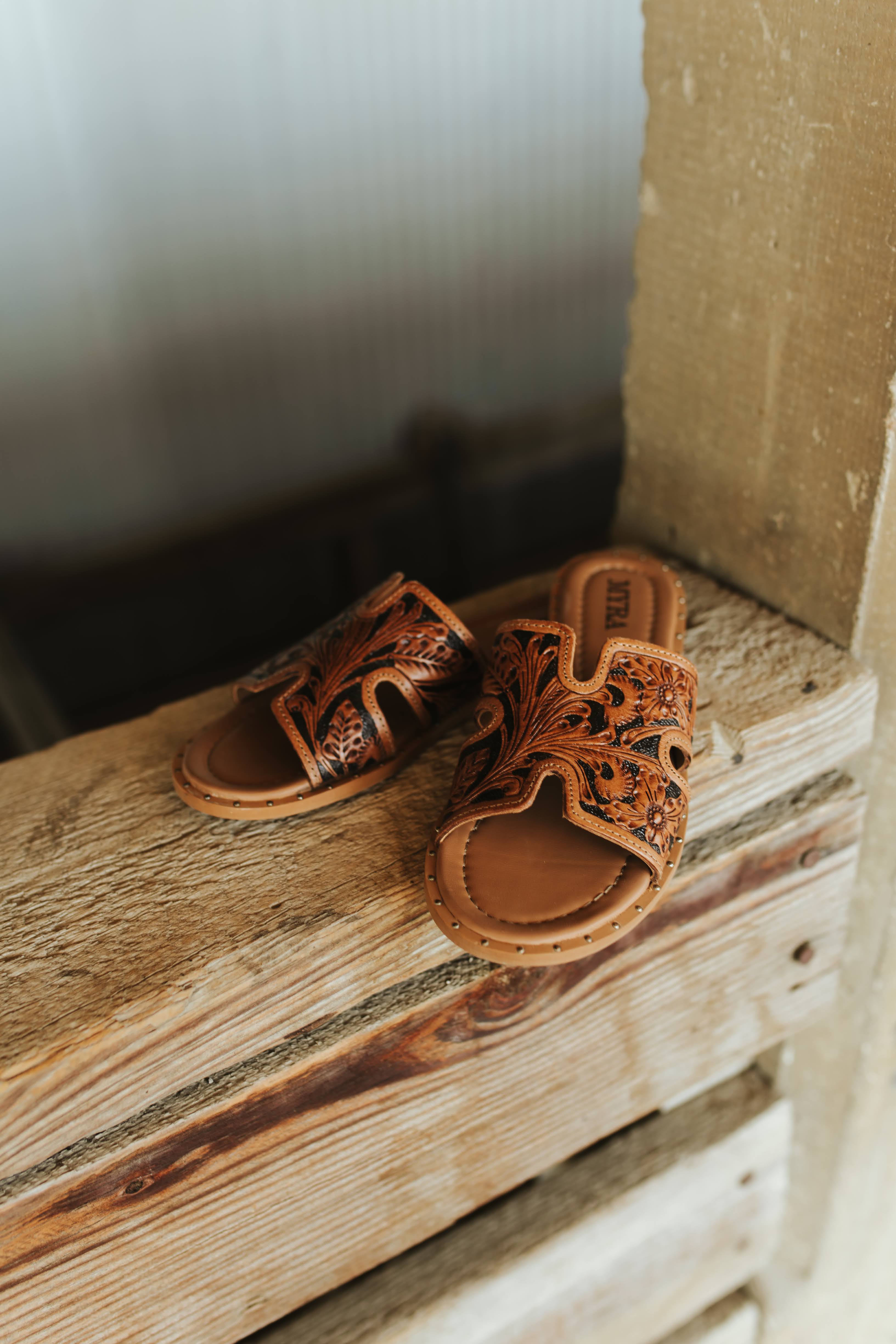 Sierra Bloom Tooled Leather Sandals