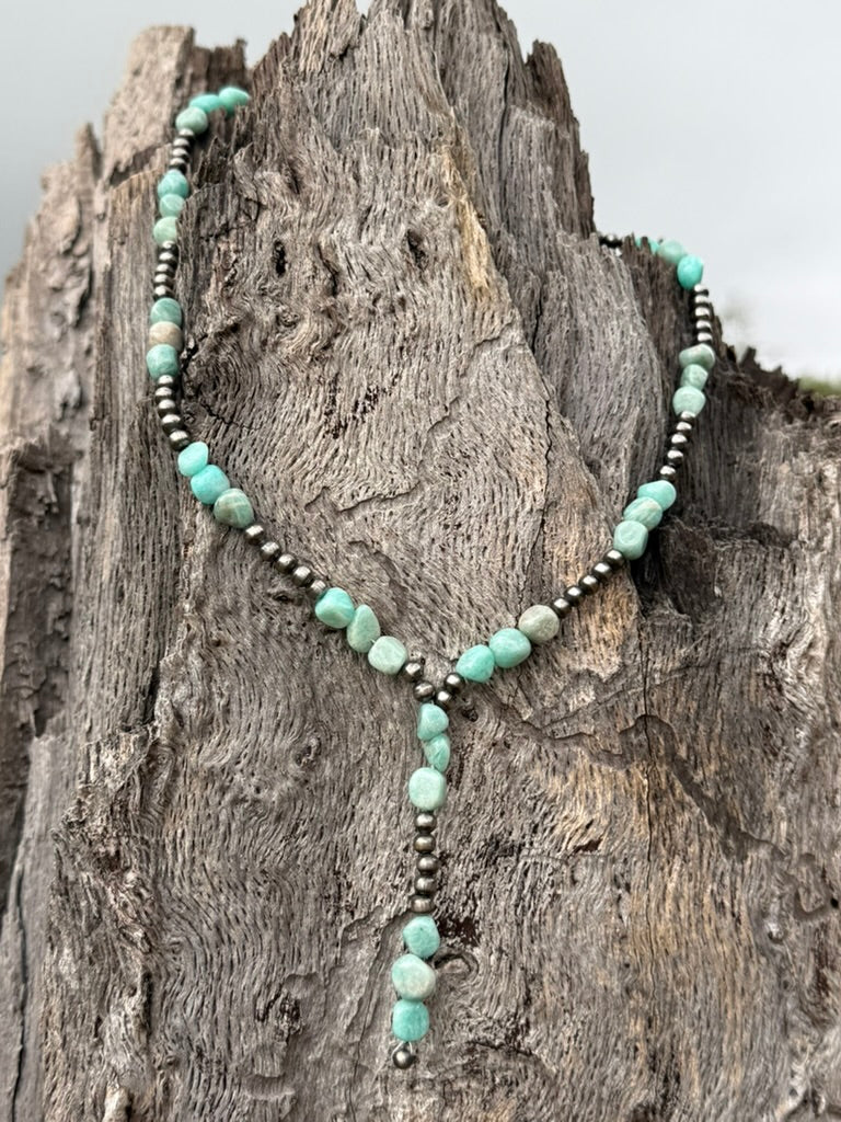 Silver Mesa Aqua Beaded Lariat Necklace