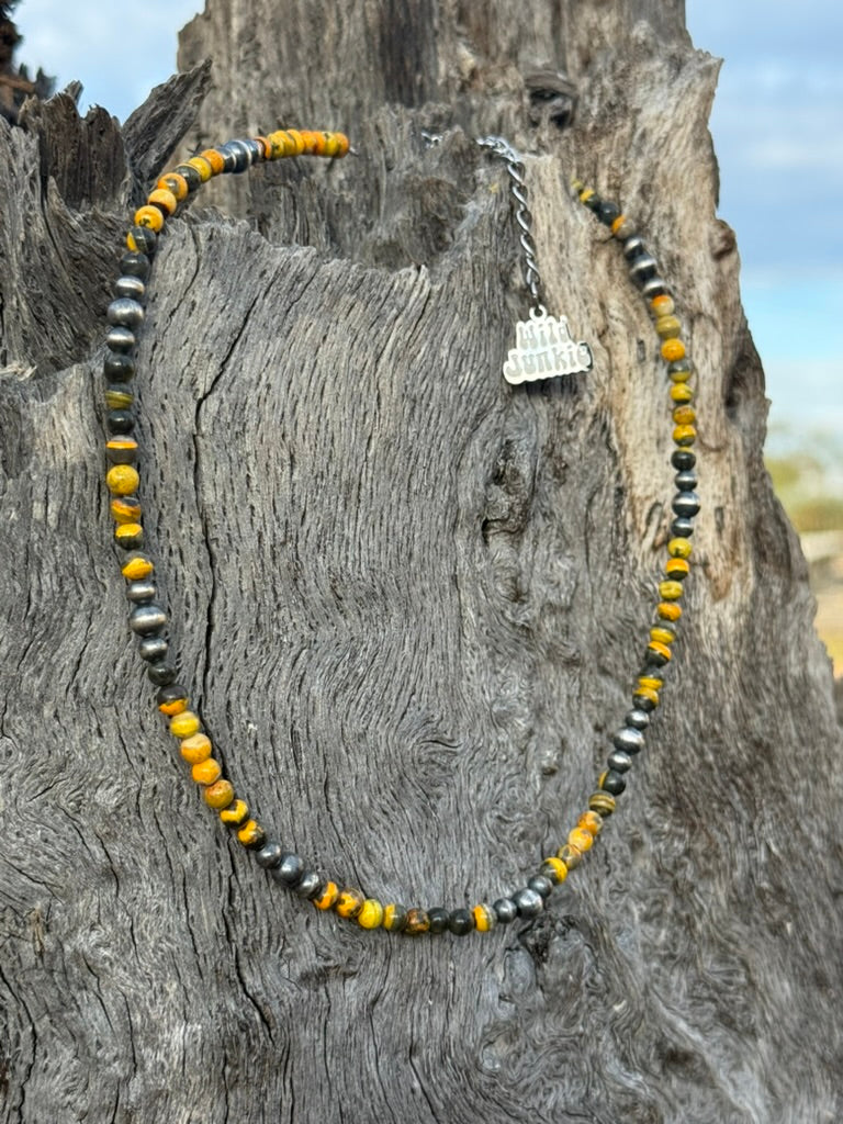 Bumblebee and Silver Pearl Beaded Choker