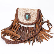 Turquoise Accent Braided Cowhide Crossbody Bag