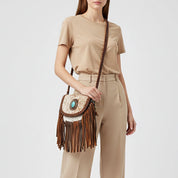 Turquoise Accent Braided Cowhide Crossbody Bag