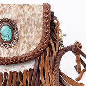 Turquoise Accent Braided Cowhide Crossbody Bag