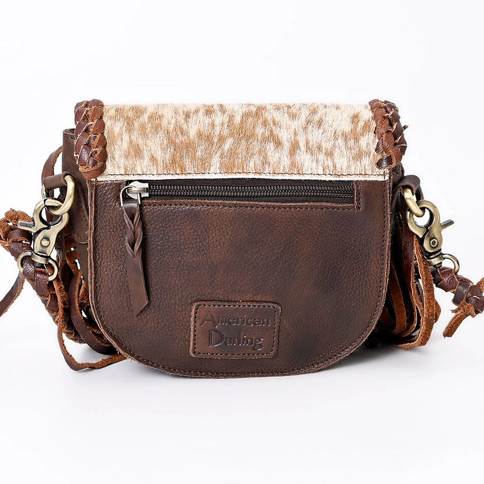 Turquoise Accent Braided Cowhide Crossbody Bag
