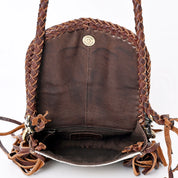 Turquoise Accent Braided Cowhide Crossbody Bag