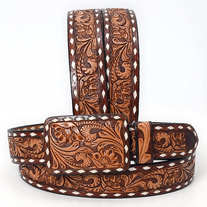 Desert Wildflower Hand-Tooled Leather Belt