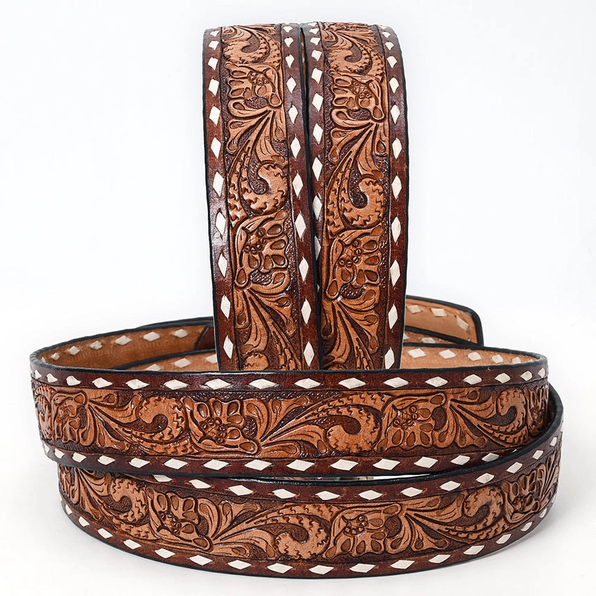 Desert Wildflower Hand-Tooled Leather Belt