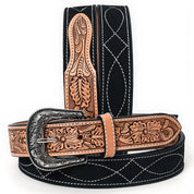 Hand-Tooled Floral Leather & Suede Belt