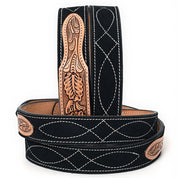 Hand-Tooled Floral Leather & Suede Belt