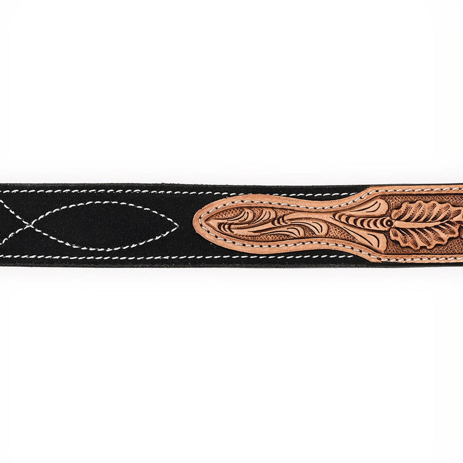 Hand-Tooled Floral Leather & Suede Belt