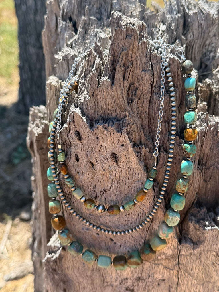 3-pc Turquoise Block Bead & Single Pearl Strand Necklace Stack