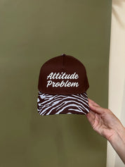 Attitude Problem Zebra Embroidered Trucker HatBrown