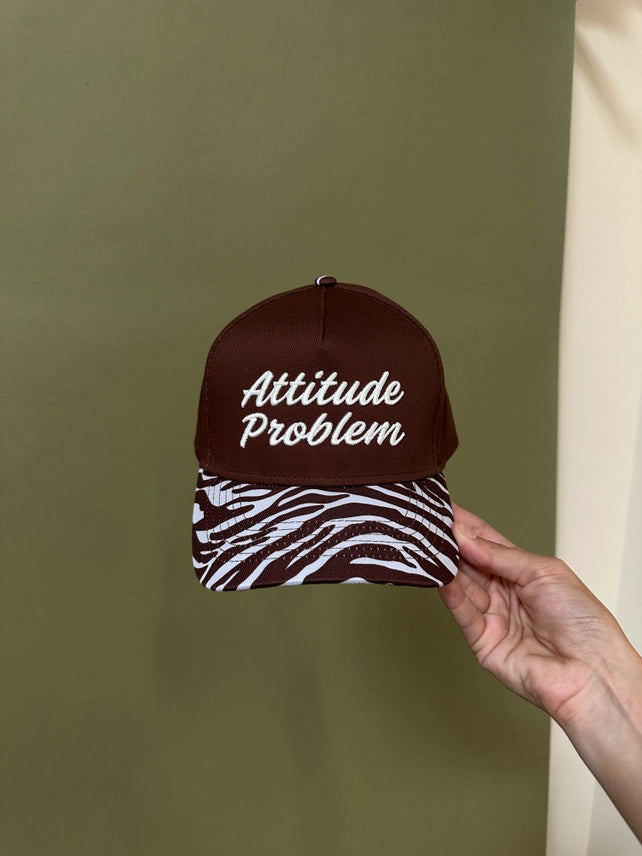 Attitude Problem Zebra Embroidered Trucker HatBrown