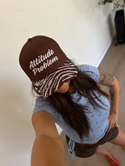 Attitude Problem Zebra Embroidered Trucker HatBrown
