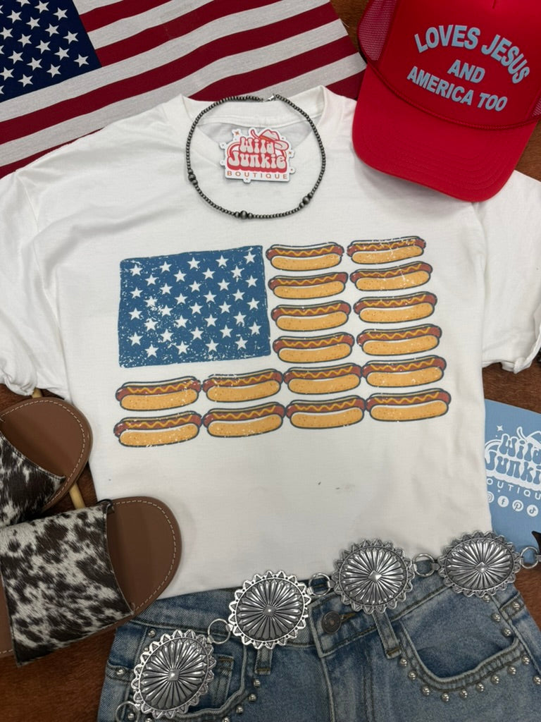 USA Hot Dog Flag Graphic TeeWhite