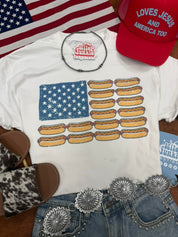 USA Hot Dog Flag Graphic TeeWhite