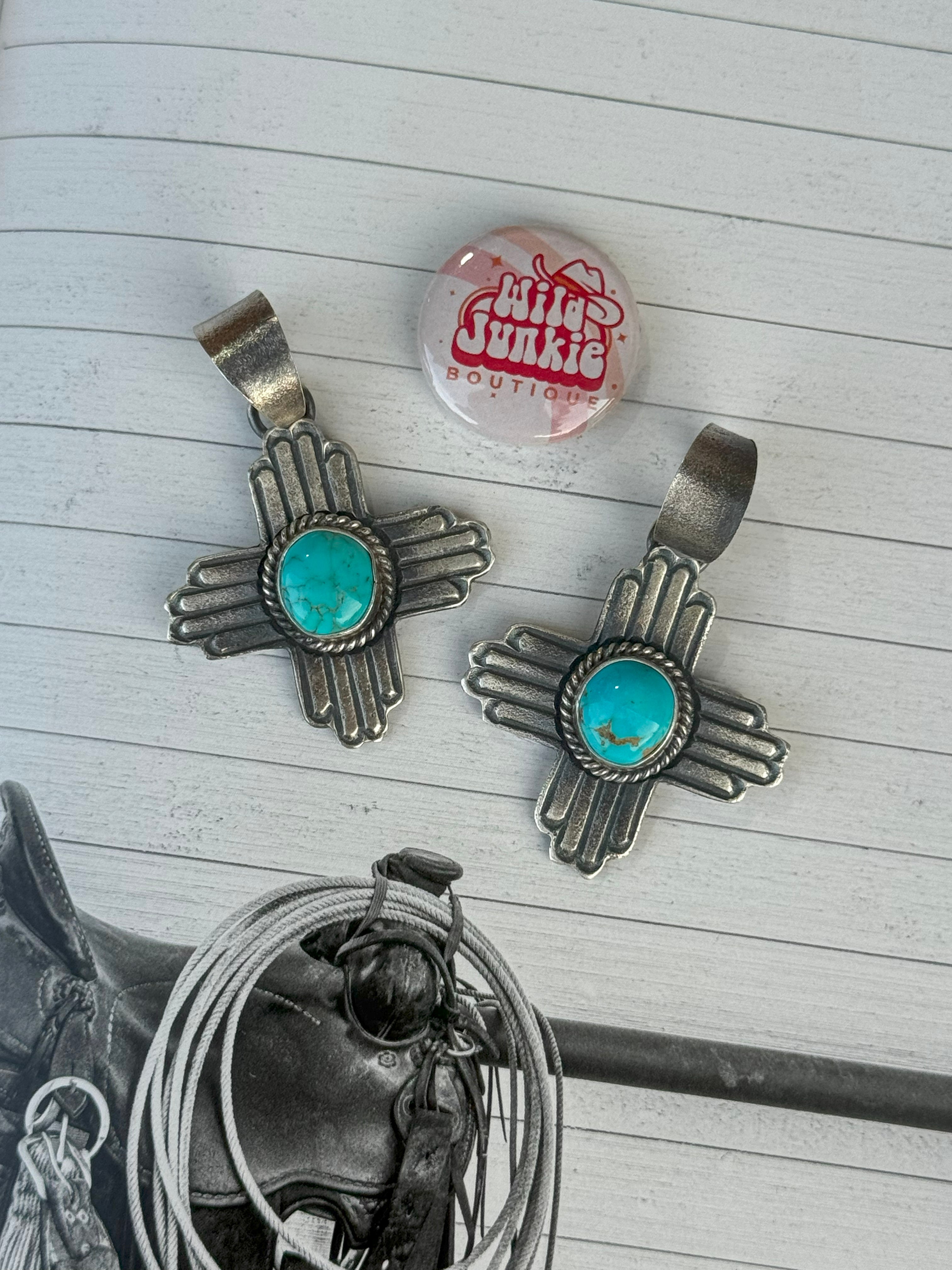 Authentic Turquoise Sterling Silver Cross Pendant
