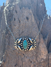Western Oval Turquoise Concho Chain Necklace